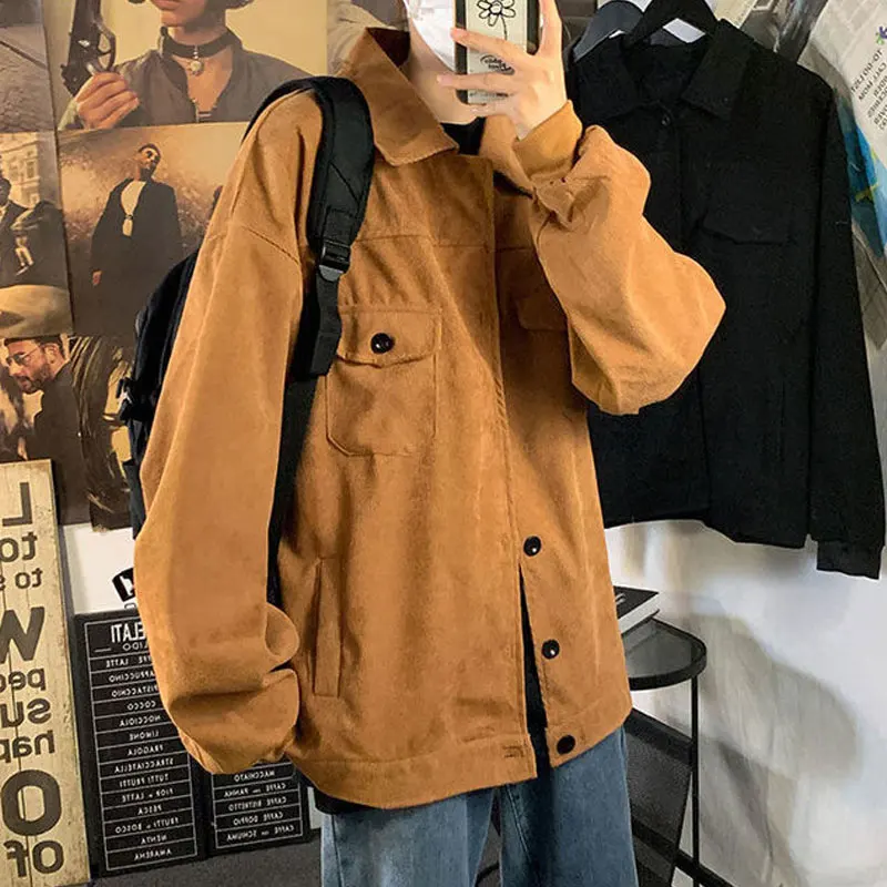 Men's Vintage Japan Style Corduroy Jacket – Casual Solid Color Lapel Coat