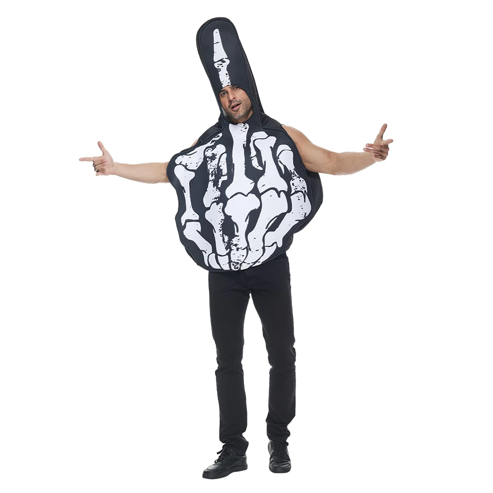 

Eraspooky Funny Adult Skeleton Middle Fingers Costume Scary White Bones Finger Cosplay Outfit Skull Print Halloween Costumes