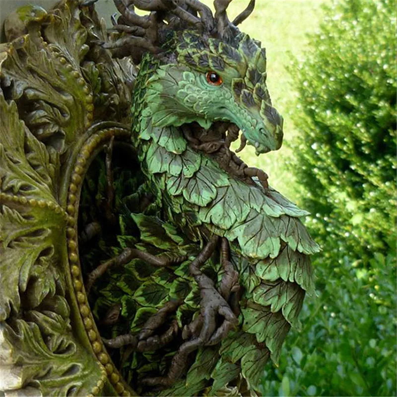 Sculpture de Dragon de Forêt Réaliste, Figurine Verte Attrayante