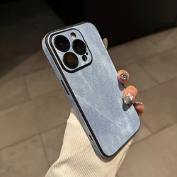 Luxury Retro Leather Fabric Phone Case with Fashion Lens Protection - iPhone 13 (Light Blue)