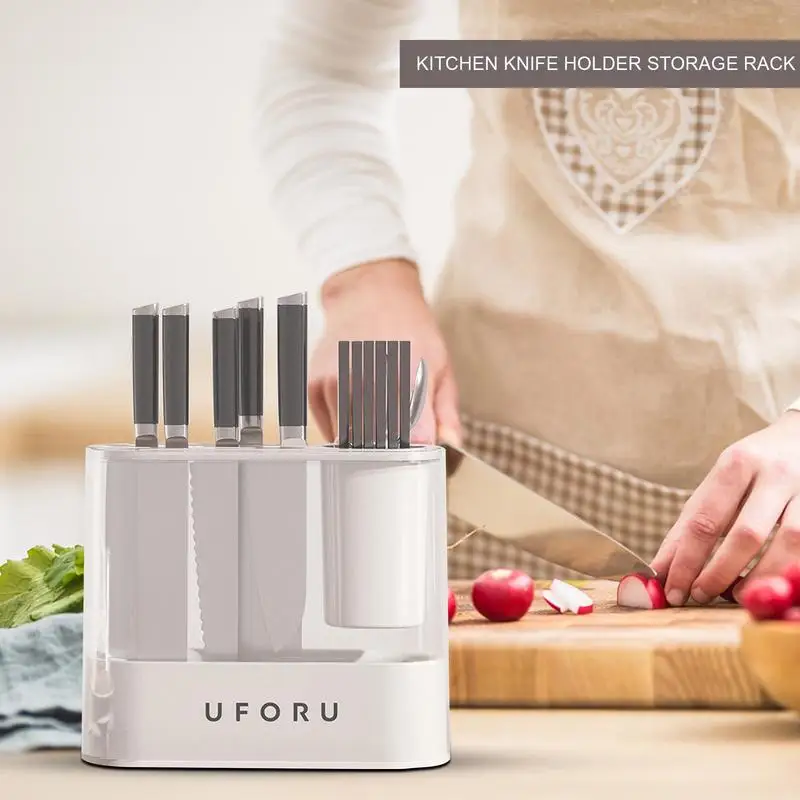 

Multi-function Knife Block Knife Holder Stand Utensil Knife Storage with Scissors Slot Plastic Chef Knives Kitchen Storage Tool