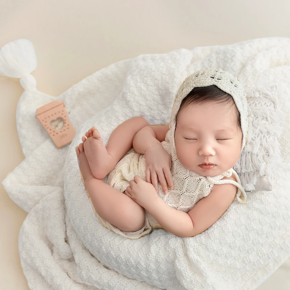 Knitted Baby Blanket with Tassels Newborn Photography Props Knit Throw Fringe Soft Blanket for Baby Accessories Newborn Backdrop 3