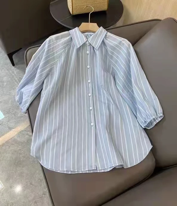 

2023 New fashion good quality striped check cotton short sleeve loose shirt