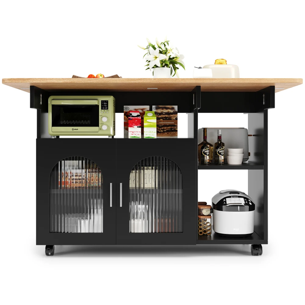 Moderner abnehmbarer Servierwagen für Kücheninsel, Esszimmerwagen mit Holzgitter, multifunktionaler Esstisch mit Stauraum – Detail 9