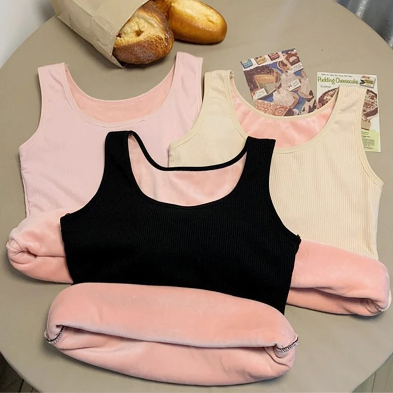 Description Picture 4 of itemFINETOO Winter Velvet Padded Vest Women Solid Color Slim Spaghetti Thermal Underwear Camisole Keep Warm Sling Vest Shaping Tops