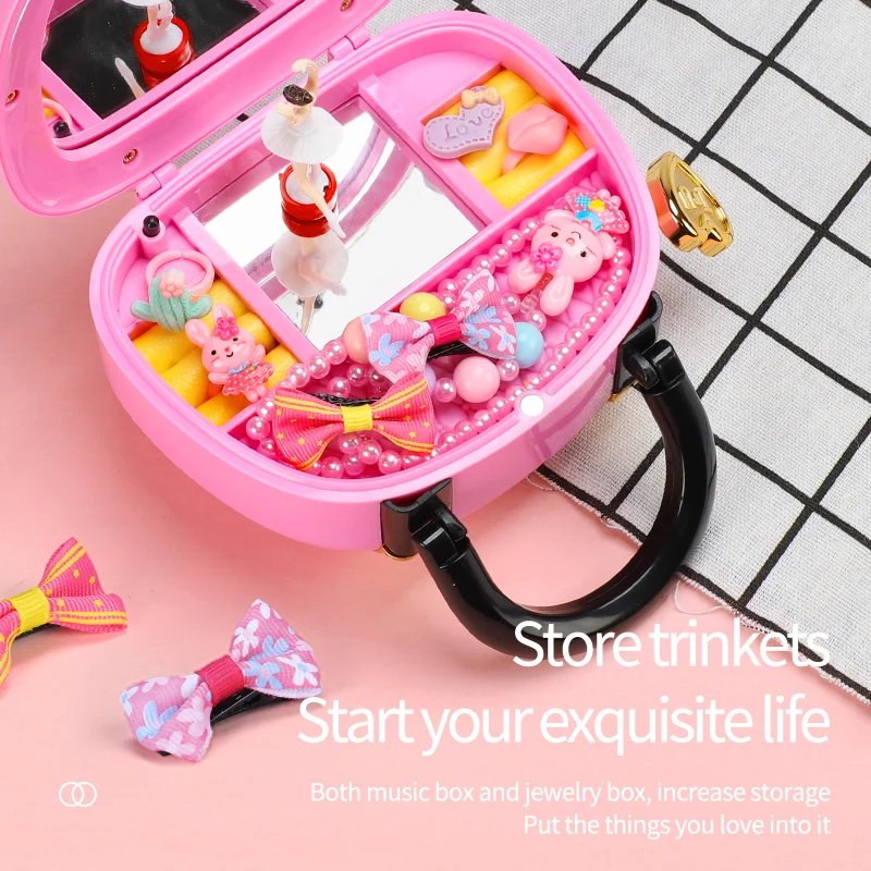 Musical Jewelry Boxes With Mirror Dancing Ballet Girl Storage Accessory Princess Handbags Toy Music Box Birthday Gift For Girls 5