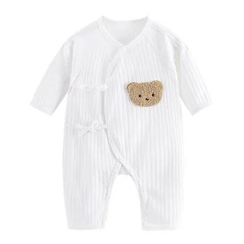 Boys Girls One Piece Outfit  100% Cotton Newborn Baby Long Sleeve Romper Infant Solid Knitting Thin Jumpsuit For Seasons 2