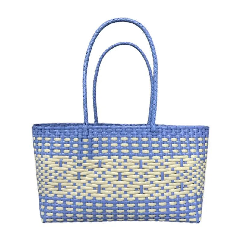 Plastic Woven Women's Handbag Handmade Bohemia Storage Basket Contrast Tote Bag Designer Summer Beach Bag Female Shoulder Bags