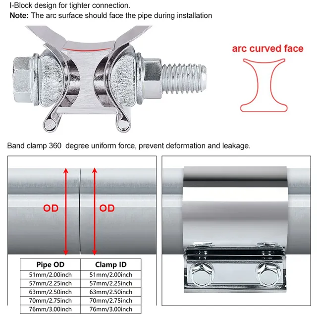 1xTuyau d'échappement collier de serrage d'échappement 57mmx63mm  [2.25''x2.5 ''] Tube Connecteur Tube acier Clam Joiner Heavy Duty Version