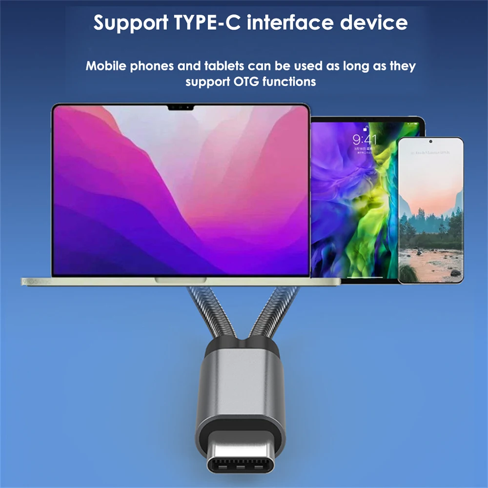 2 in 1 USB C OTG 케이블 어댑터, C타입 수-USB-C 암, 60W PD 고속 충전, USB 암 스플리터 어댑터 포함