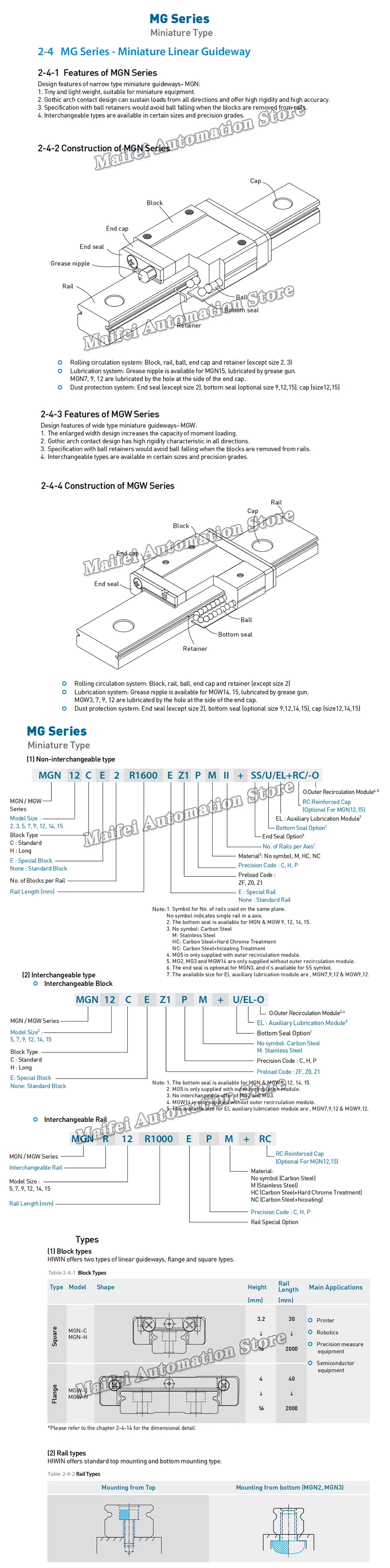 100% Original Taiwan HIWIN MGN Serie MGN5C MGN7C MGN9C MGN12C MGN15C MGN7H MGN9H MGN12H MGN15H Miniatur-Linearführungsschiene – Detail 2
