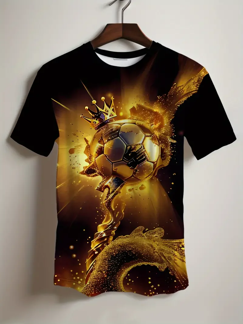 

Men's T-shirt Golden Football 3D Print T-shirt Casual Short Sleeve Creative Versatile Crew Neck Top Boy's Spring Summer Clothing