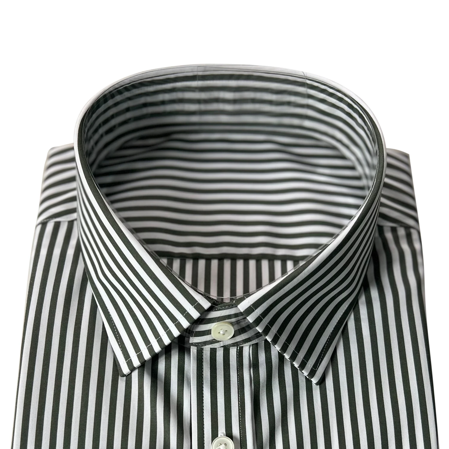 Luxury 100s 2-Ply100% Cotton Dress Shirt Bespoke Dark Green Stripe High Quality Man Shirts Wrinkle Resistant Tailored Men Shirts