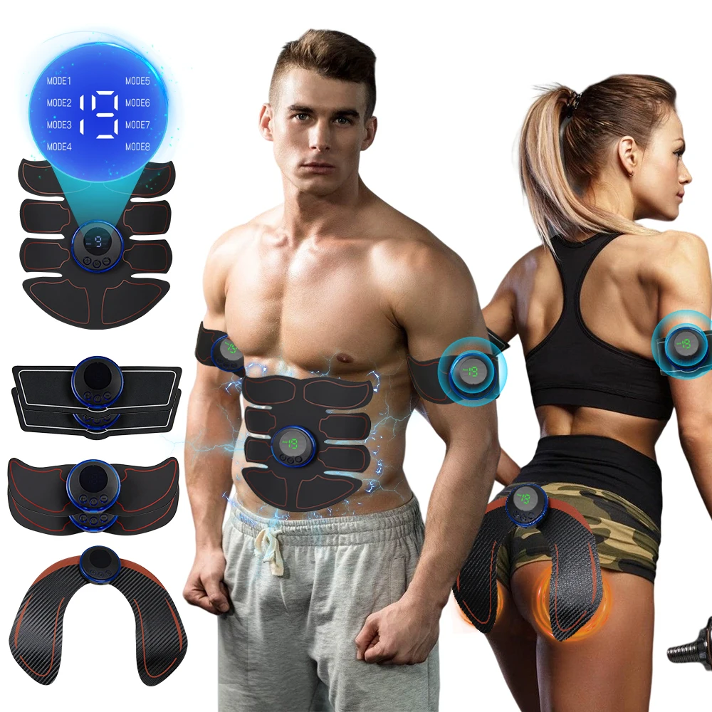 

EMS Muscle Stimulator Wireless Abdominal Fitness Stickers LCD Display Buttocks Hip Trainer Rechargeable Body Slim Massager