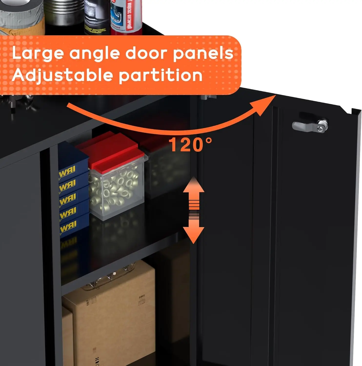 34.3 inch Lockable Metal Garage Storage Cabinet on Wheels — Black, 2‑Door Mobile Organizer 6