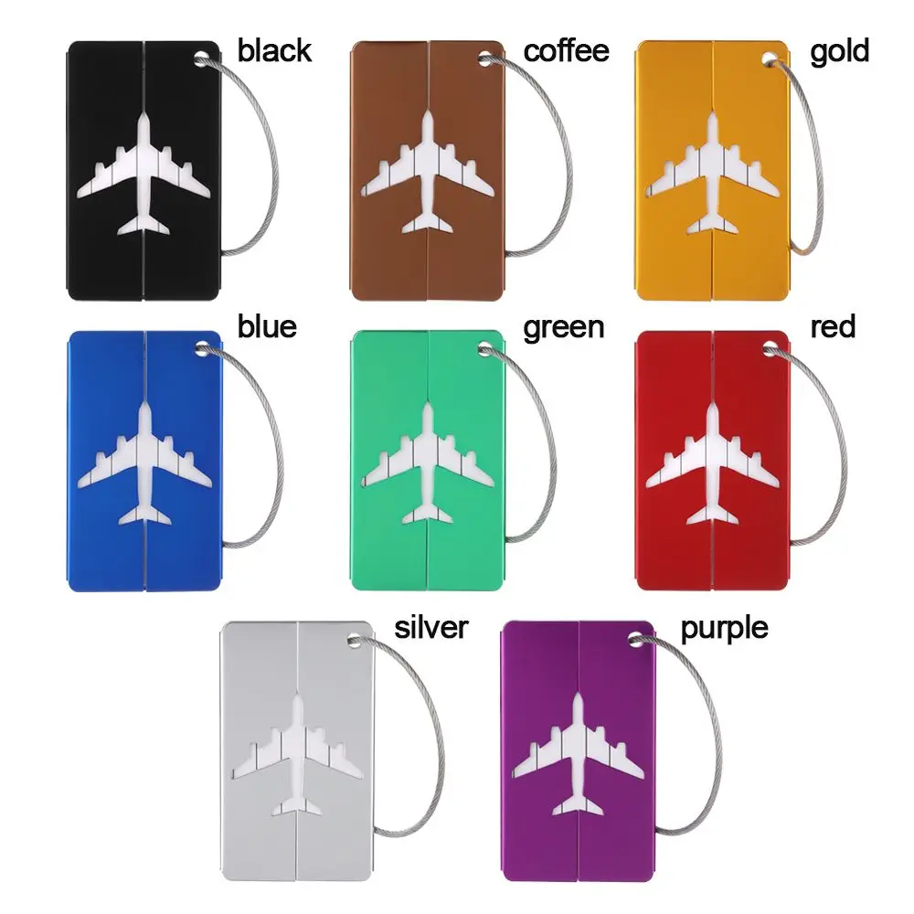 Travel Luggage Tags Aluminium Reusable Metal Name ID Card Suitcase Labels With Ropes Bag Tag Stainless Steel Loop Luggage tag holder