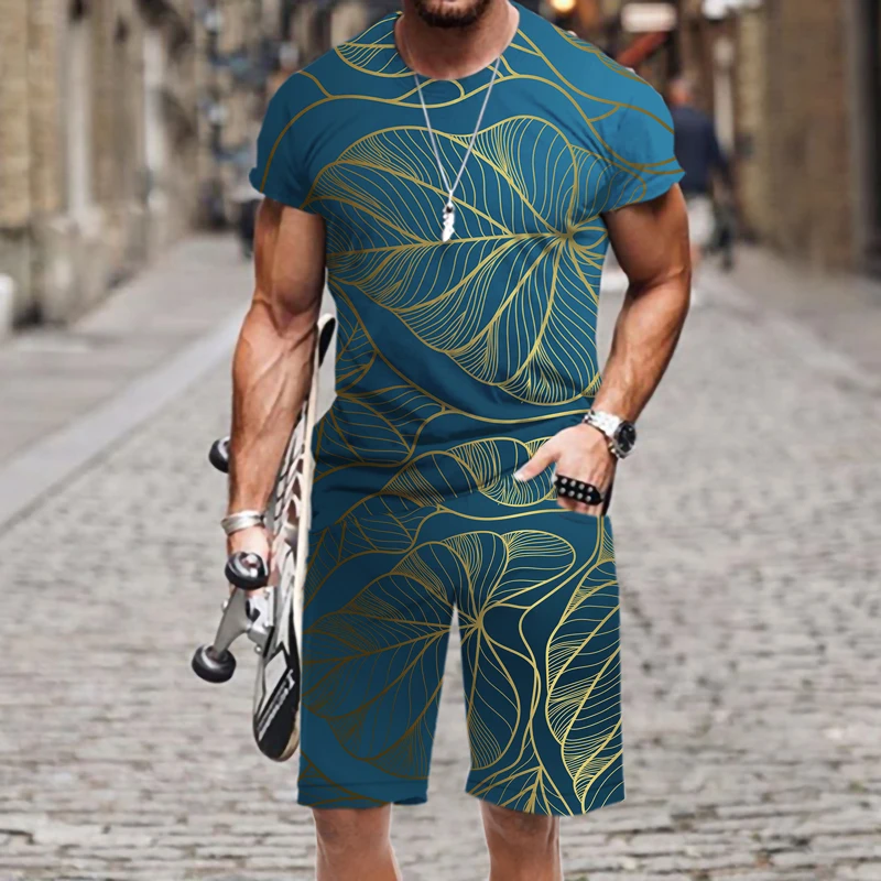 

Men's T-shirt Shorts Set Tracksuit Abstract Pattern Summer Sportswear Short Sleeve Luxury Outfit Street Beach Fashion Hot Casual