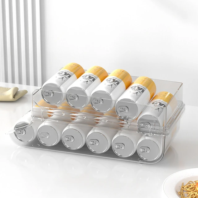 Organizador de latas de Soda para refrigerador, dispensador de latas de  cerveza de Coca, contenedor de almacenamiento para nevera, 2 niveles -  AliExpress