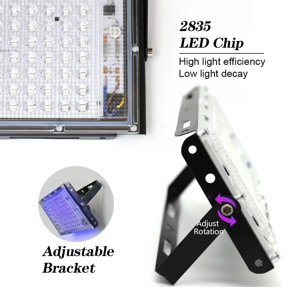 UV LED Black Light 200W 300W UV Curing Lamps Waterproof Ultraviolet Fluorescent Flood Lights for Bar Wall Party Halloween Decor