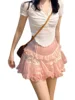 Women's Summer Mini Skirts Cute High Waist Lace Patchwork Ruffle Hem A-Line Skirts 1