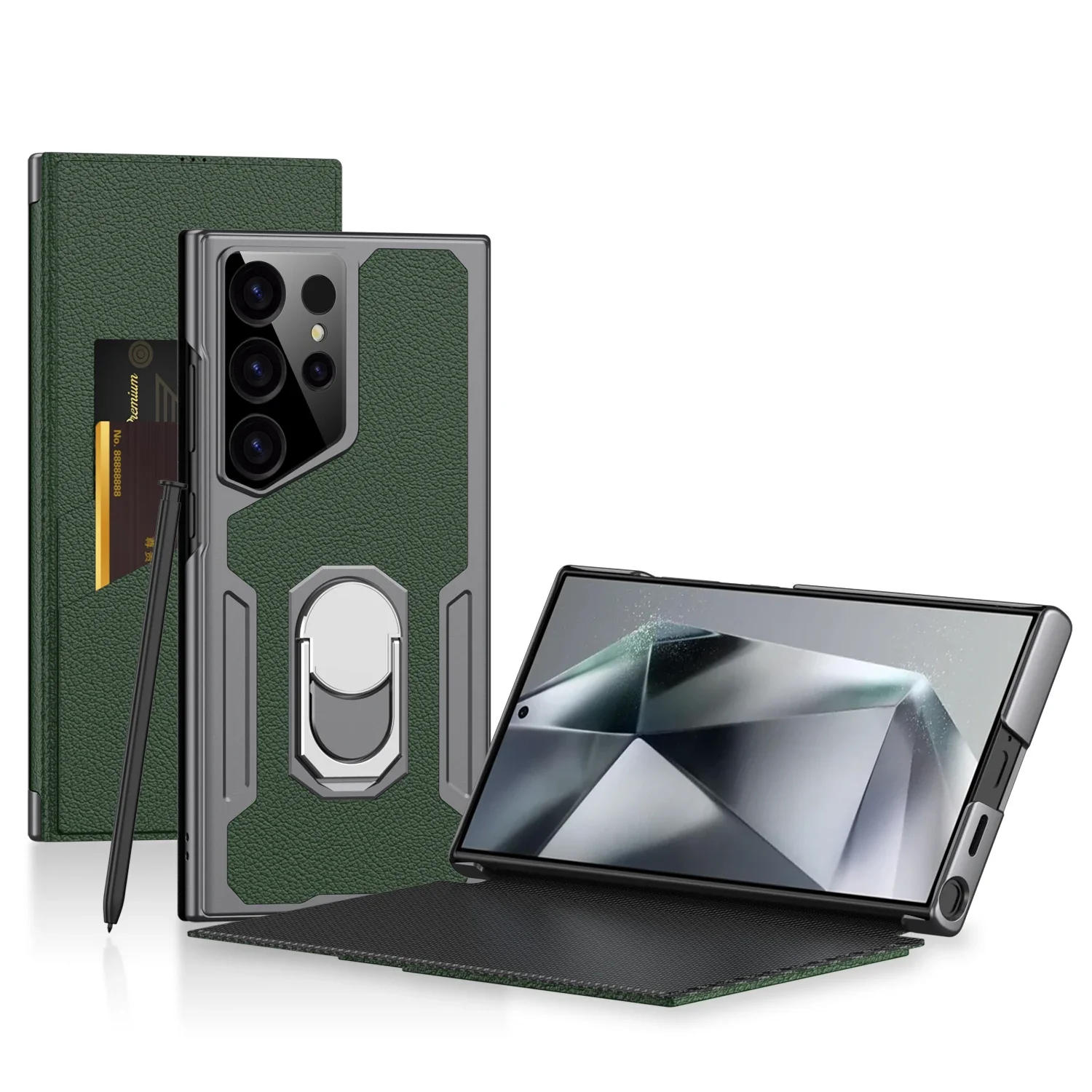 

For Samsung Galaxy S24 Ultra Case Flip All Inclusive Magnetic Matte Leather Card Package Cover Rotating Ring Bracket Shockproof