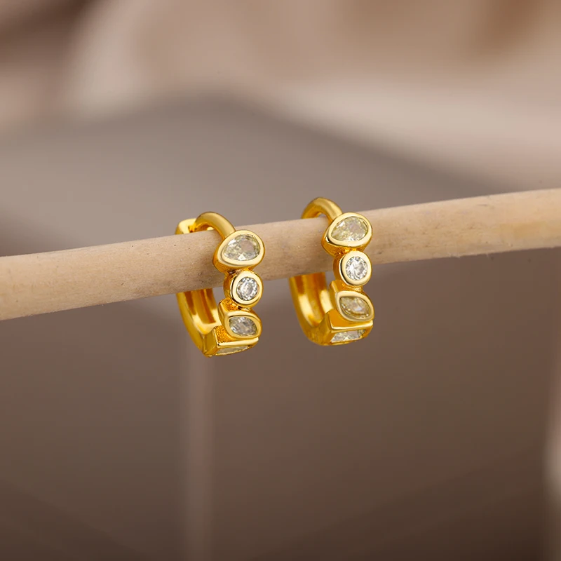 Zircon Waterdrop Earrings Minimalist Stainless Steel Gold Plated