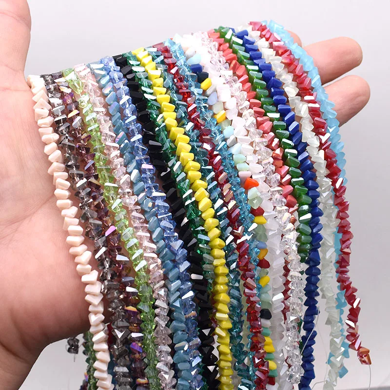 6mm About 82pcs Triangle Crystal Beads Transparent Solid Color Charms Glass Loose Beads For Jewelry Making DIY Earring Necklace