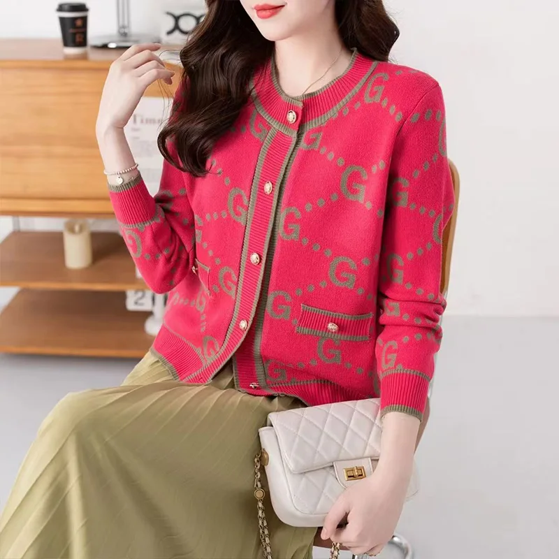 Autumn Winter Elegant Jacquard Soft Wool Knitted Cardigan Women Fashion Loose O-neck Thick Warm Sweaters Chic Vintage Tops - Image 6