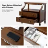 Wood Nightstand with Charging Station, 2-Drawer Dresser with Wooden Legs, Mid-Century Modern Nightstand 3