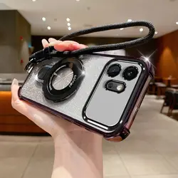 Custodia per telefono in TPU morbido con cinturino a mano, shockproof e con elettroplaccatura con supporto