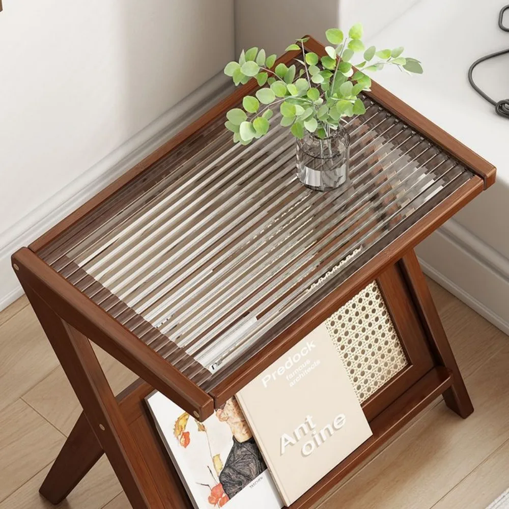 Z Shape Side Table Mobile Cabinet With Tempered Glass Top Modern Mini Small Corner Tables Light Luxury Style Storage Cabinets