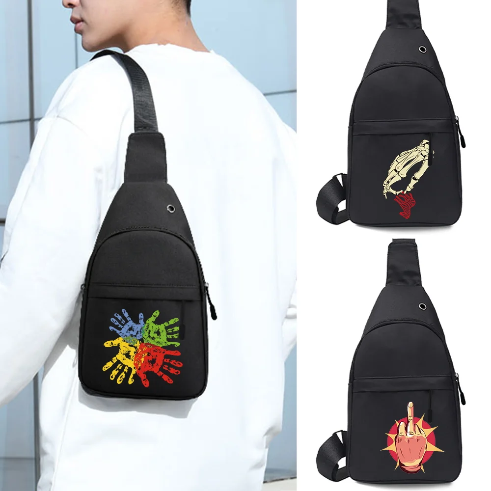 

Men's Chest Bags Casual Waist Bags Small Short Travel Carry Pack Man Waterproof Shoulder Crossbody Bag Hand Print New Handbags