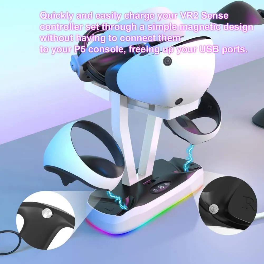 

Practical Colourful Breathing Light Simple Operation Charging Dock Dual-Wireless Controller Storage Rack