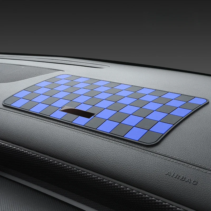 Plaid Car Anti-Slip Mat Car Dashboard Ornament Silica Gel Mat Auto Non-Slip Decoration Phone Sunglasses Holder PVC Square