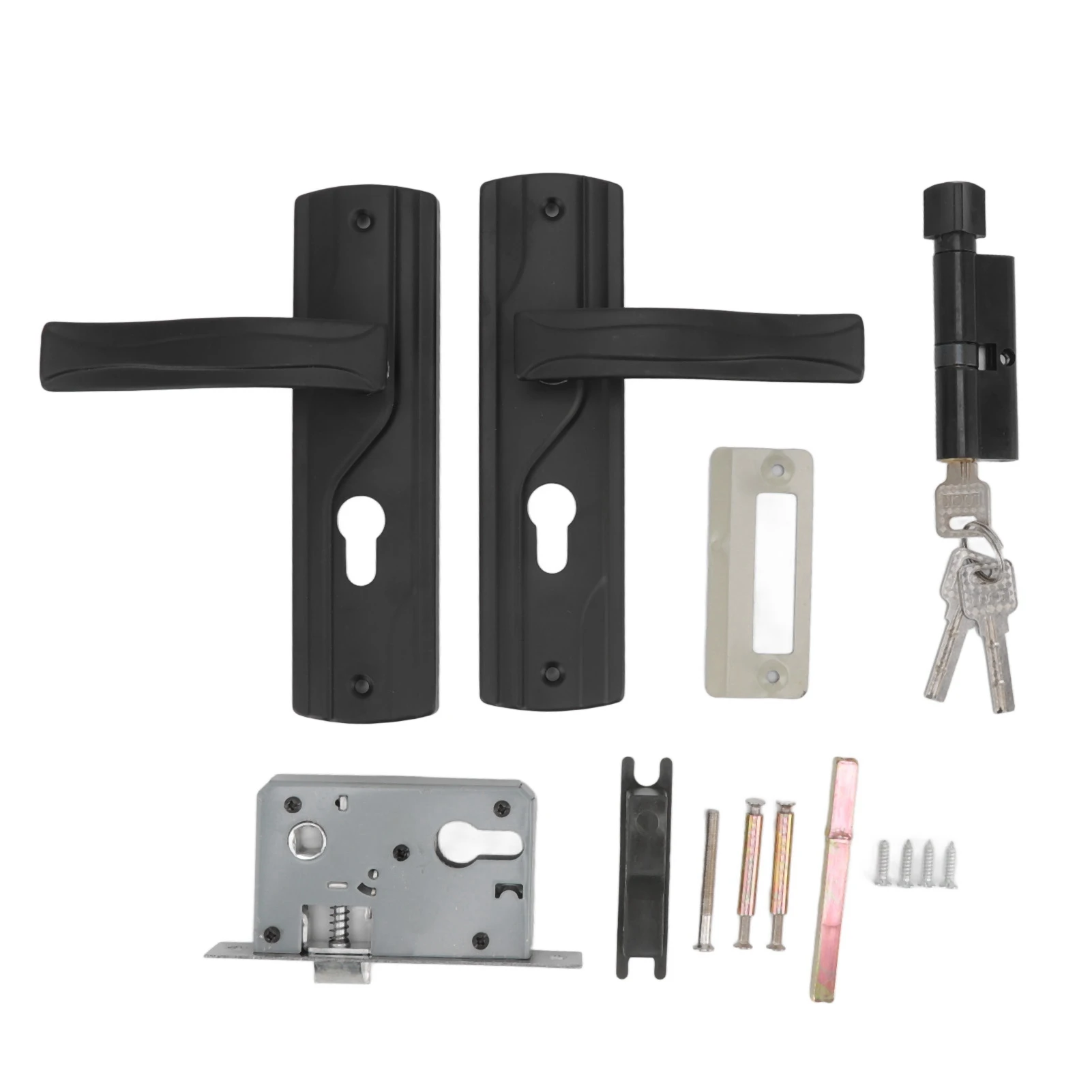 Door Handle Lock Keys Set Smoothly Rotating Manganese Steel Bedroom Door Lock Set Black Thickened Handle for Livingroom