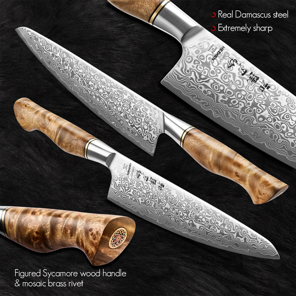 Chef Knife HEZHEN 8.3 Chef Knife 67 Layers Damascus Steel 65&deg; angle Cook Tools Core Blade Kitchen Knife Accessories