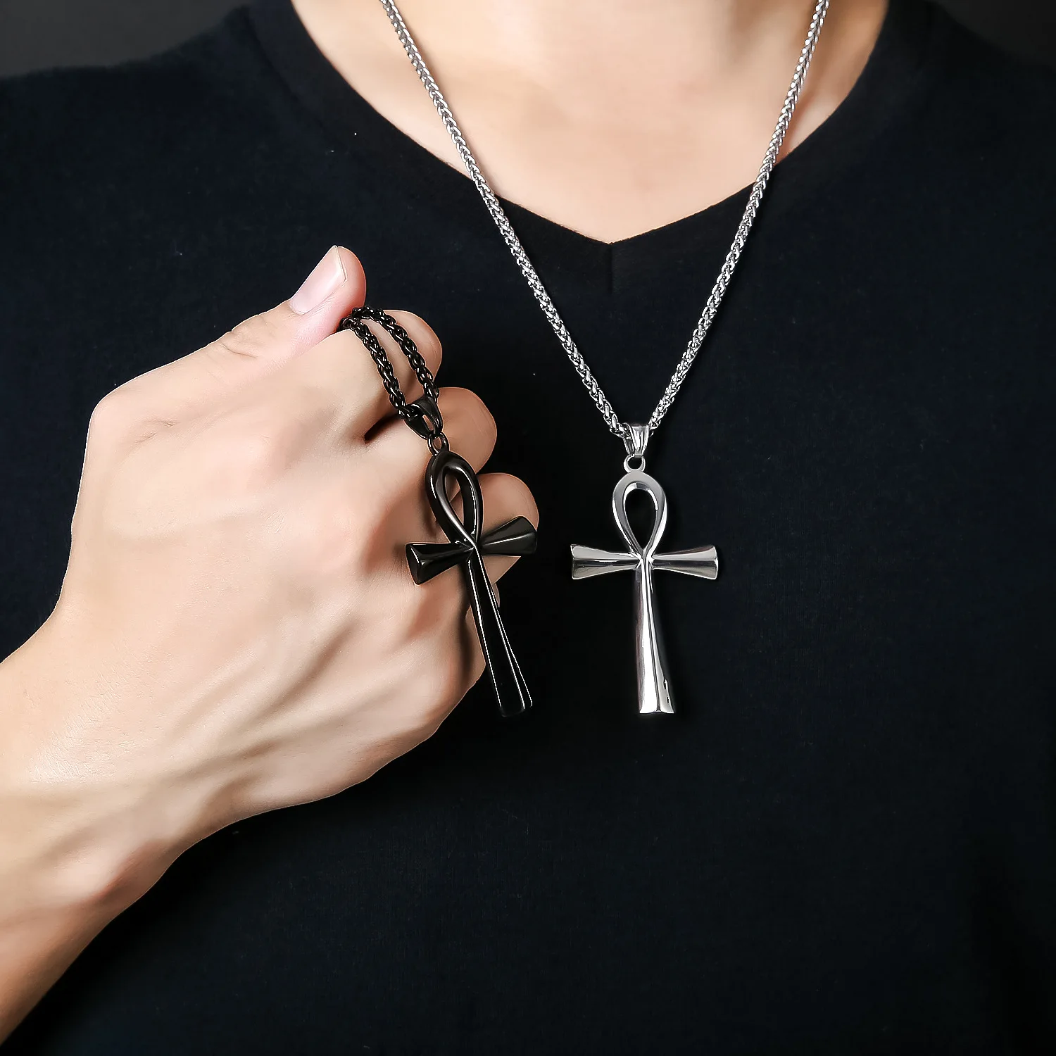 

Amulet Pendant Egyptian Ankh Crucifix Necklaces Stainless Steel Symbol of Life Cross Chains Jewelry Men And Women Accessories