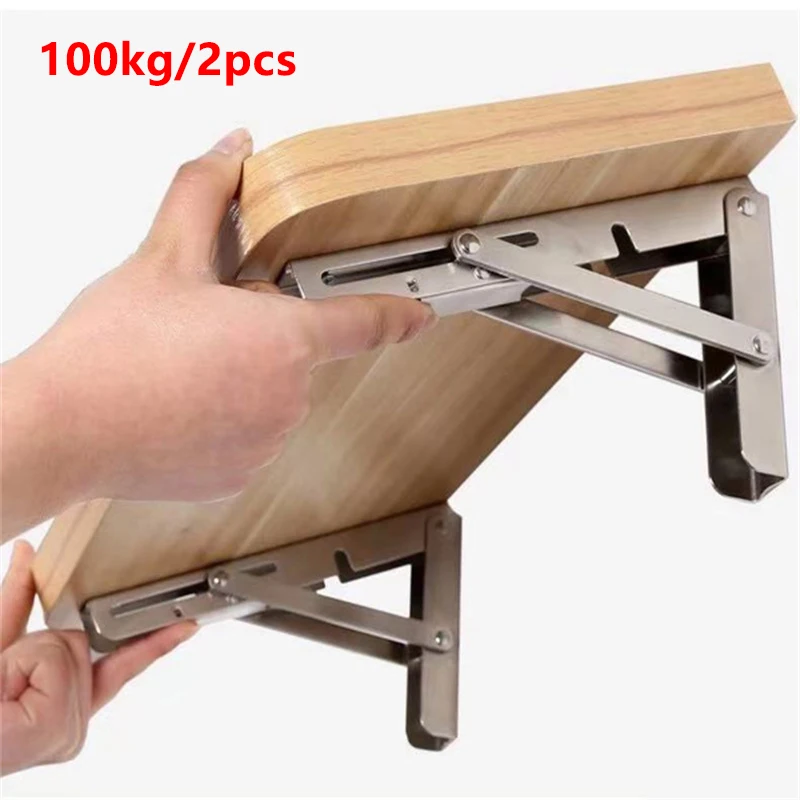 ชั้นวางของแบบติดผนัง 2 ชิ้น ชั้นวางเหล็กแบบพับได้รูปสามเหลี่ยม สำหรับแขวนผนัง รองรับงานไม้ พร้อมอุปกรณ์เสริม 1