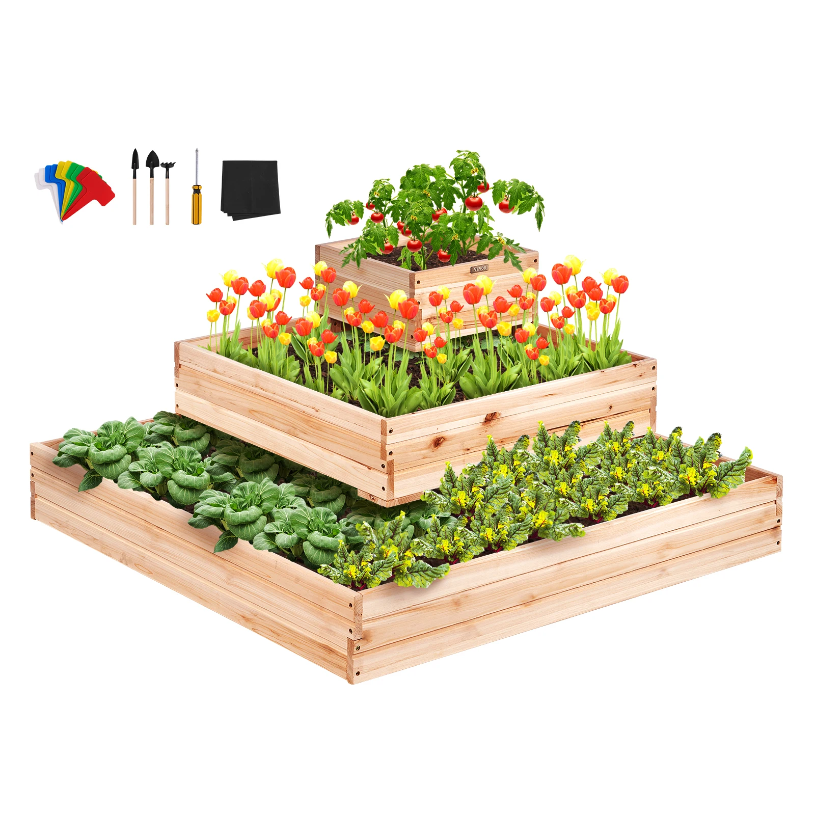 

VEVOR Raised Garden Bed Wooden Planter Box Home Outdoor Planting Boxes with Open Base for Growing Flowers/Herbs in Garden/Patio