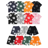 DENIM TEARS New Fashion Men's Women's Same Kapok Foam Printing Short-sleeved T-shirt with Shorts Set 1