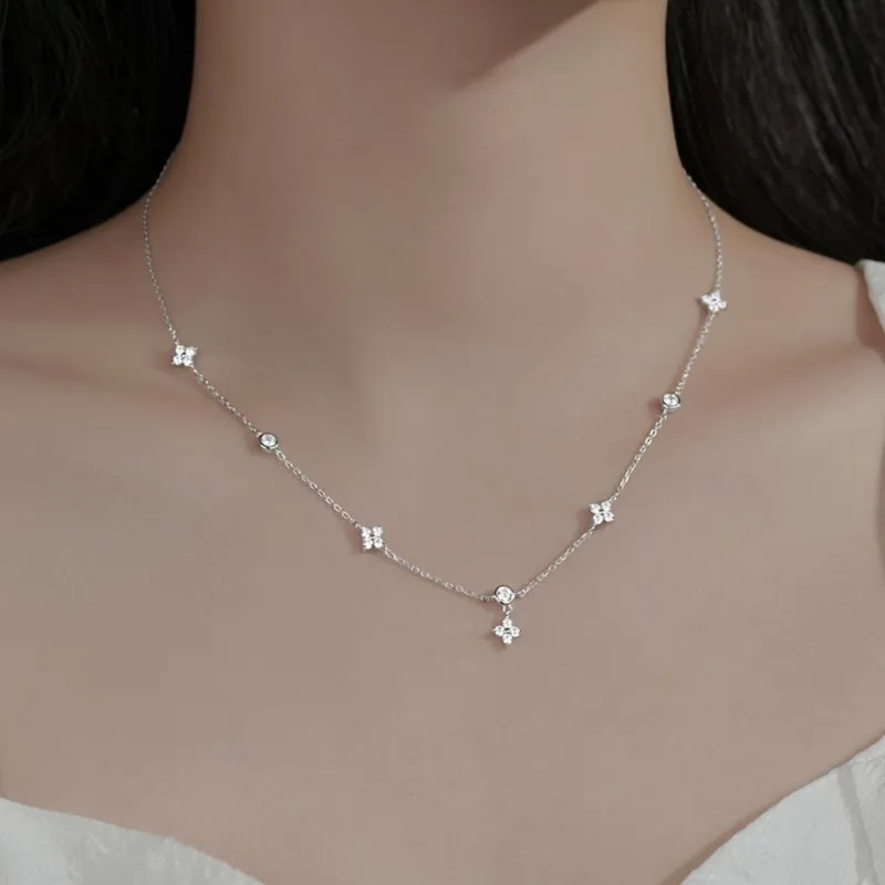 Elegant Zircon Four-Leaf Flower Necklace - Luxury Fashion Choker