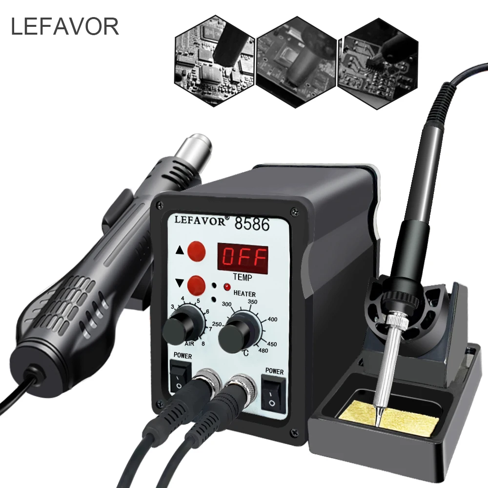 Soldering Station 2 In 1 Digital ESD Hot Air Blower Heat Gun Welding Solder Iron SMD Desoldering Rework Station Tool soldering iron hot air gun soldering station soldering tool welding tool 8586