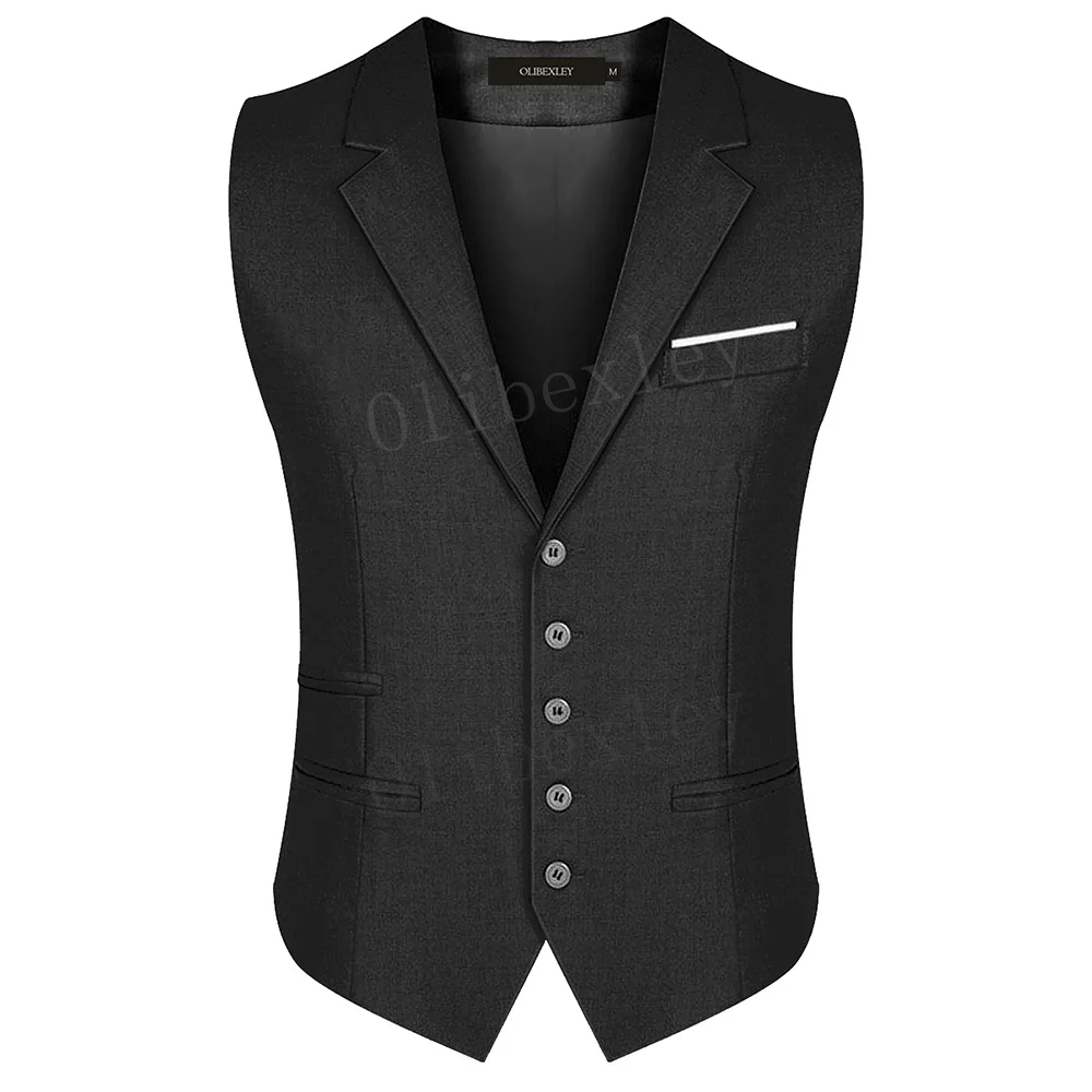 Olibexley V01 Men's Suit Vest for Men Slim Fit Formal Business Waistcoat Tuxedo V-Ncek Solid Vest for Wedding 3