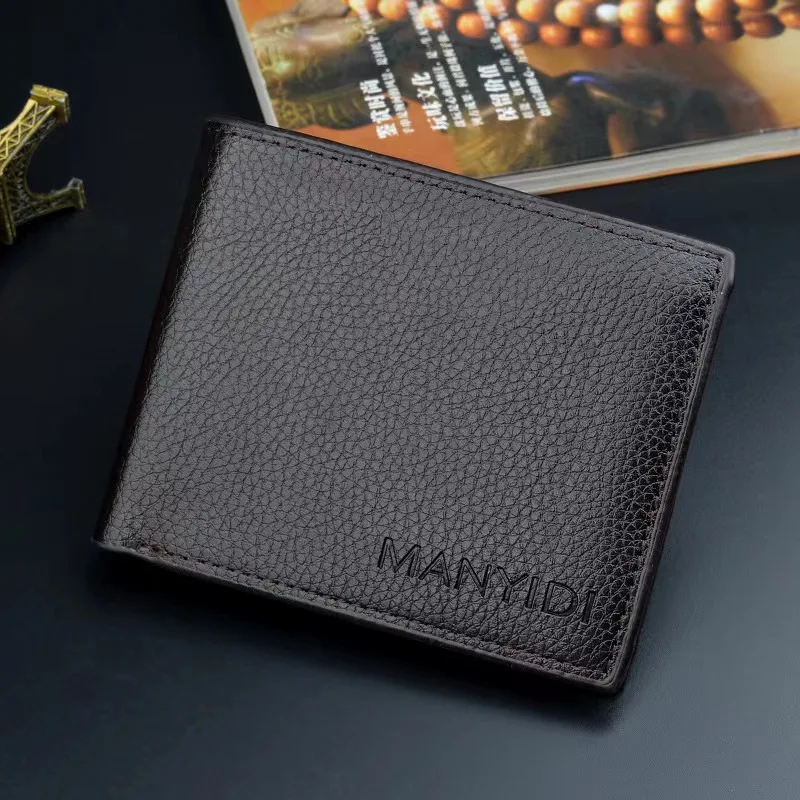 

New Wallet Short Men's Thin Wallet 3 Fold Horizontal Business Casual Litchi Vintage Soft Leather Clip