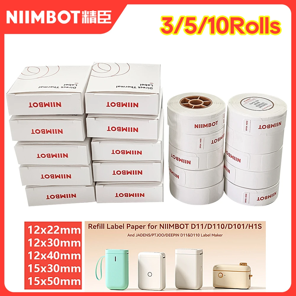 Niimbot D11/D101/D110 Mini Portable Printer with White Tape Sticker Papers label printer label tape label sticker thermal adhesive label roll thermal paper roll