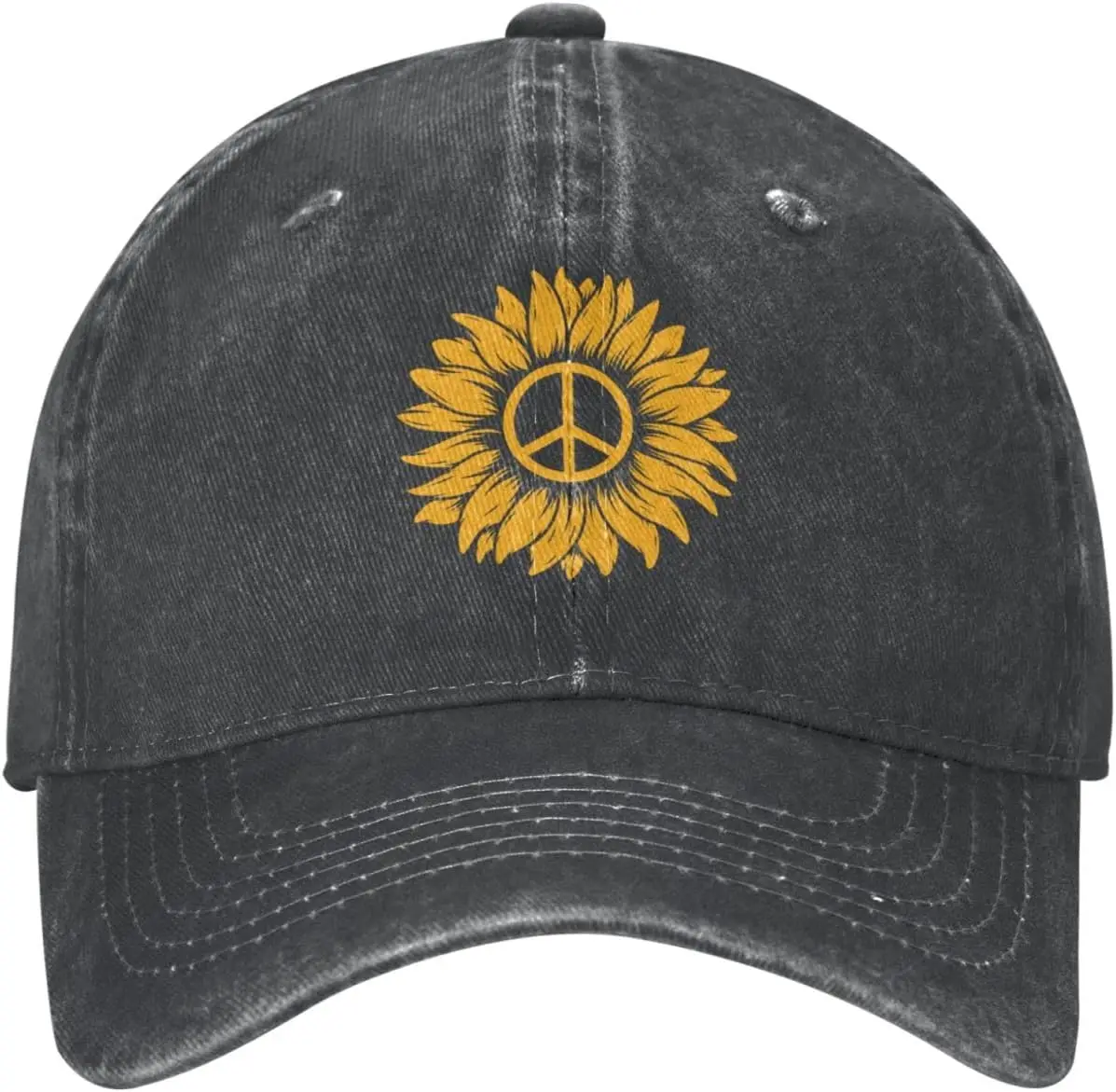 

Peace Sunflower Distressed Adjustable Washed Denim Mens Dad Trucker Hat Baseball Ball Cap for Men