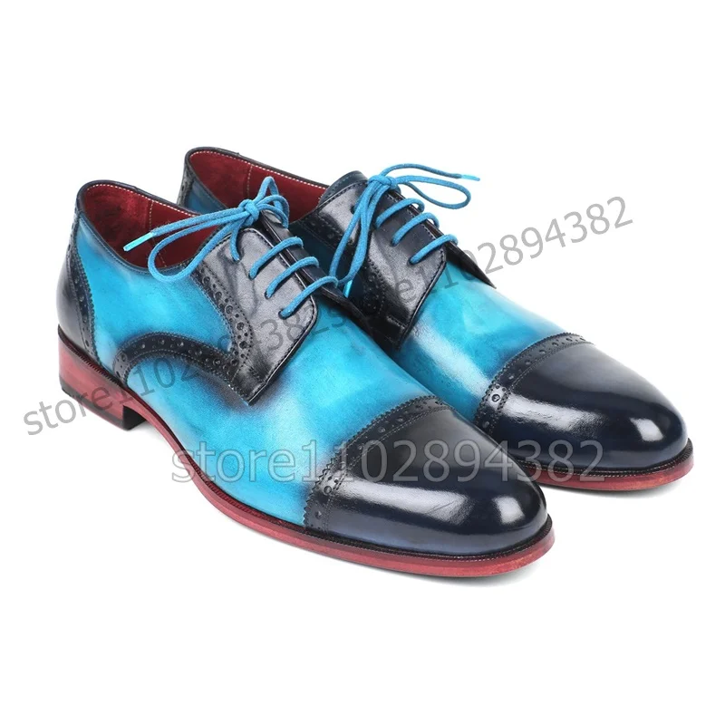 

Mixed Color Carving Design Low Top Men Derby Shoes Fashion Lace up Men Shoes Luxury Handmade Party Feast Banquet Men Dress Shoes