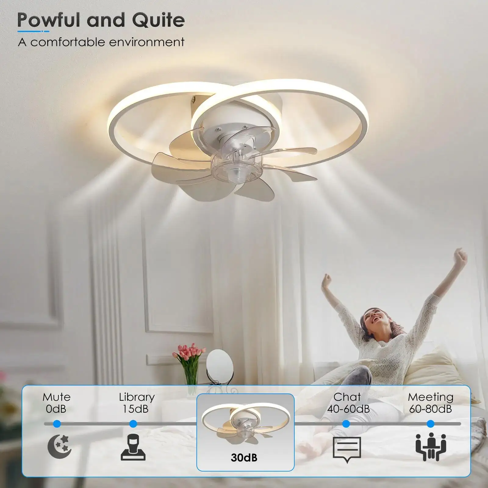 2 in 1 Modern Smart Ceiling Fan Bedroom Ceiling Fan With Light And Control Living Room Restaurant Decor Dimmable LED Ceiling Fan 4