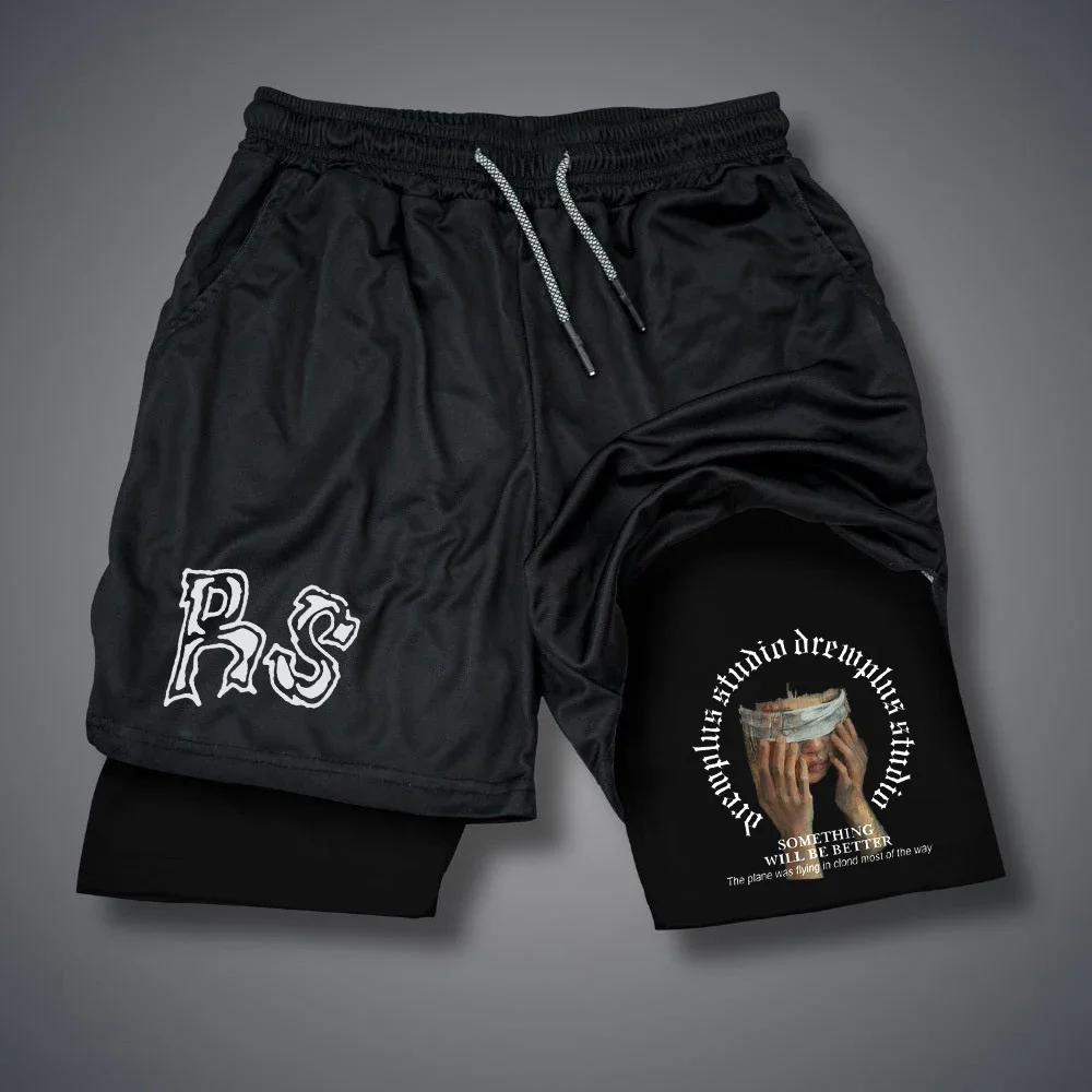 Summer 2-in-1 Shorts Letter Print Double Layer Shorts Gothic Casual Short Pants Summer Y2k Short Pant Running Shorts for Men 3