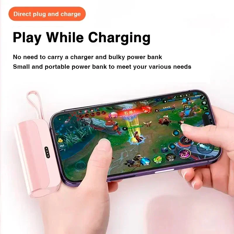 Mini Capsule Power Bank 10000mAh 2 IN 1 Built in Type-C Cable Large Capacity Fast Charging External Battery for IPhone Xiaomi 5